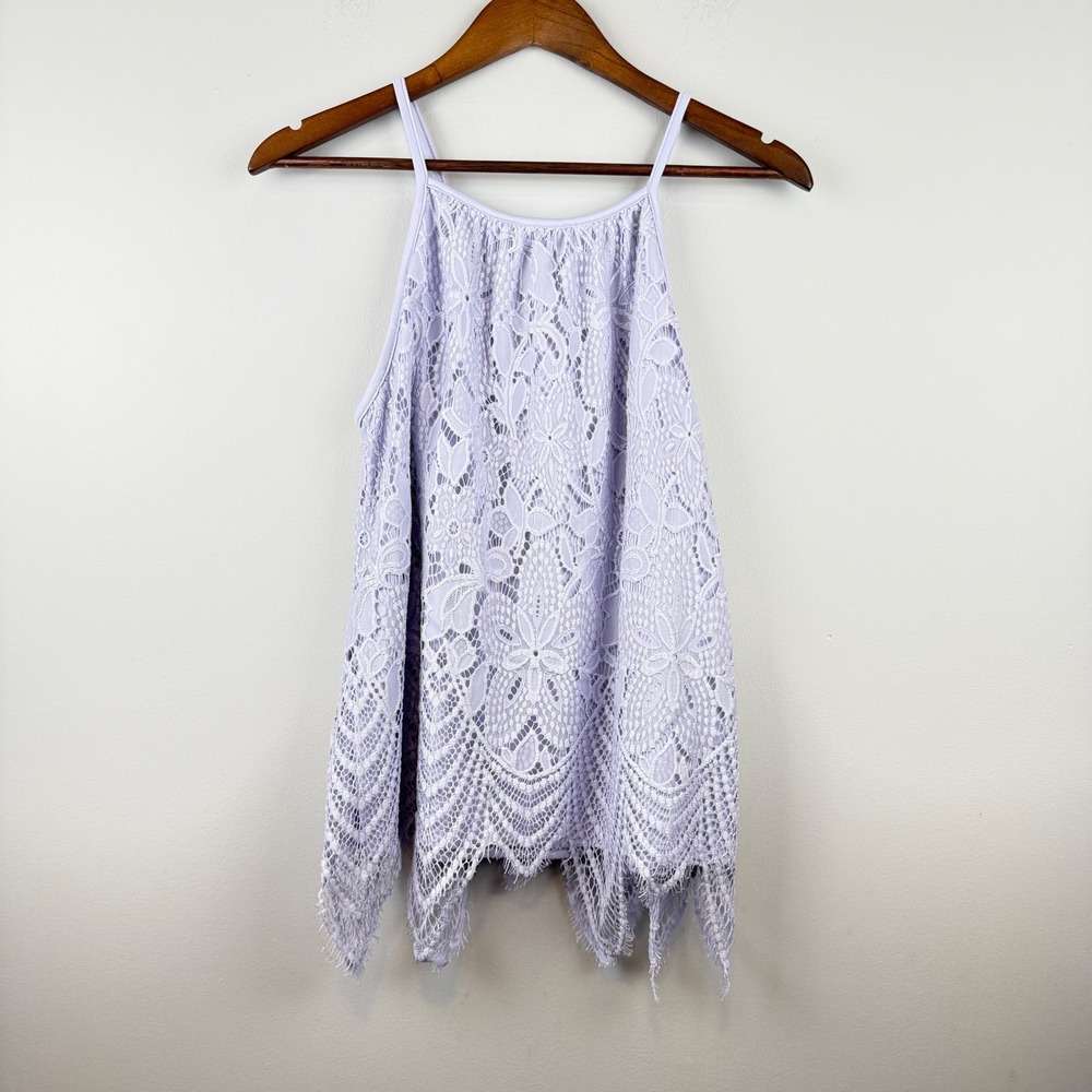 Paper + Tee Halter Tank Top Womens XL Lavender Lace Scallop Hem Elegant